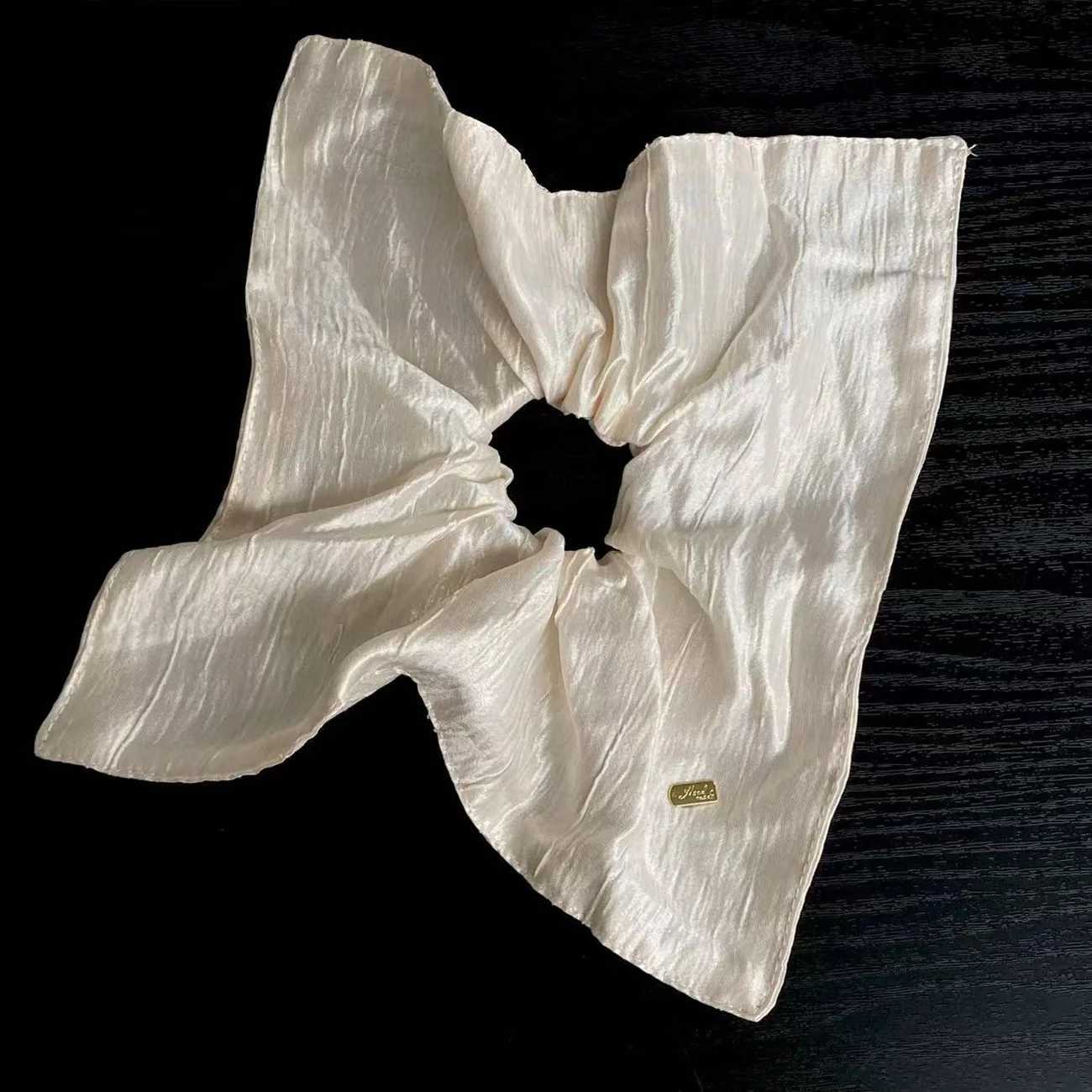 1PC Fashionable Elegant Champagne Gold Hair Scrunchie Scarf - High-end Simple Daily New Style Hair Tie for Ponytail H260324