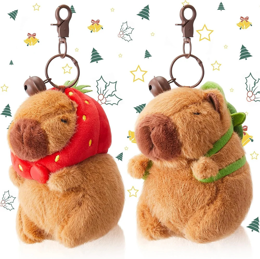 Capybara Plush Toy Kawaii Stuffed Animals Fluffy Capybara With Strawberry Tortoise Slap Bracelet keychain Birthday Gift 260323