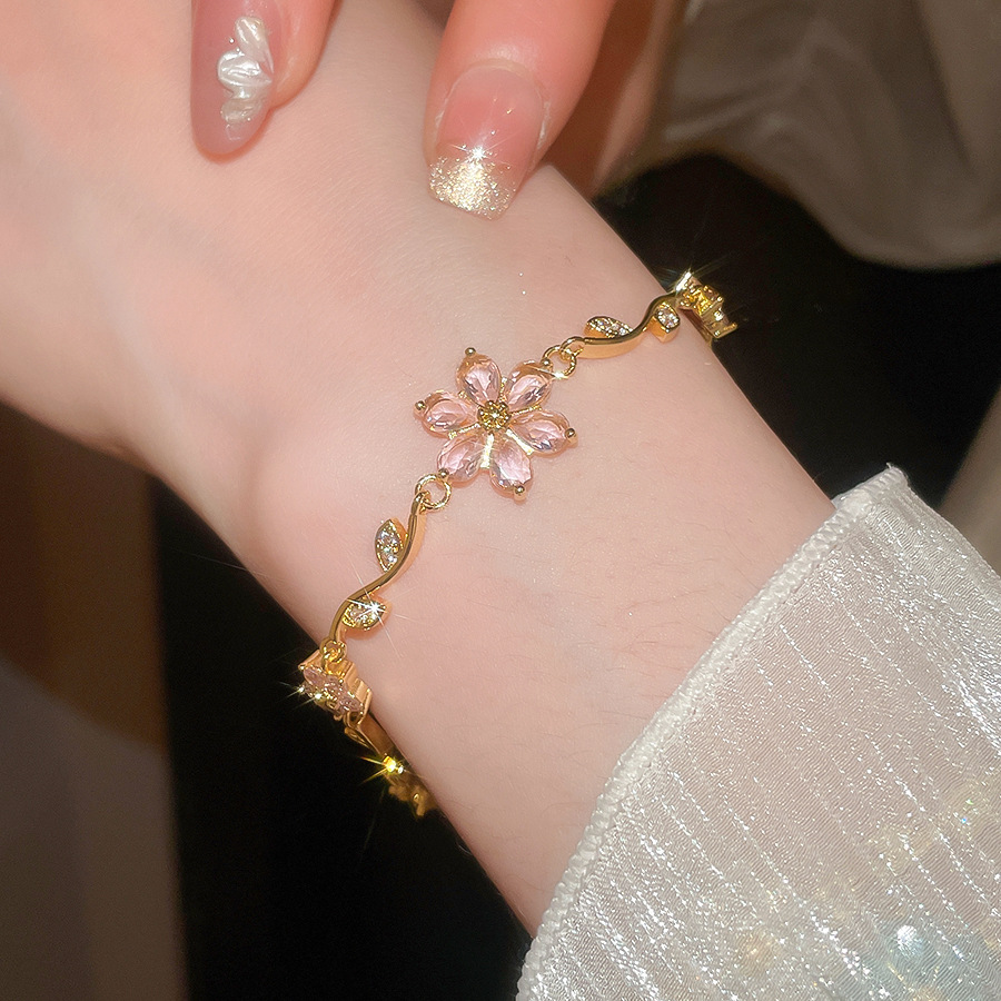 18k real gold plated zircon flower bracelet exquisite elegant sweet versatile light luxury high-end jewelry for women - view 6