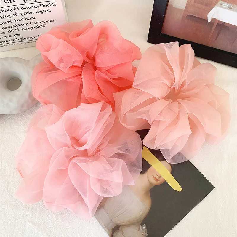 2022 Summer Organza Scrunchies Women Elastic Hair Band Korean Elegant Ponytail Holder Rubber Tie Band Hair Accessories Wholesale H260324
