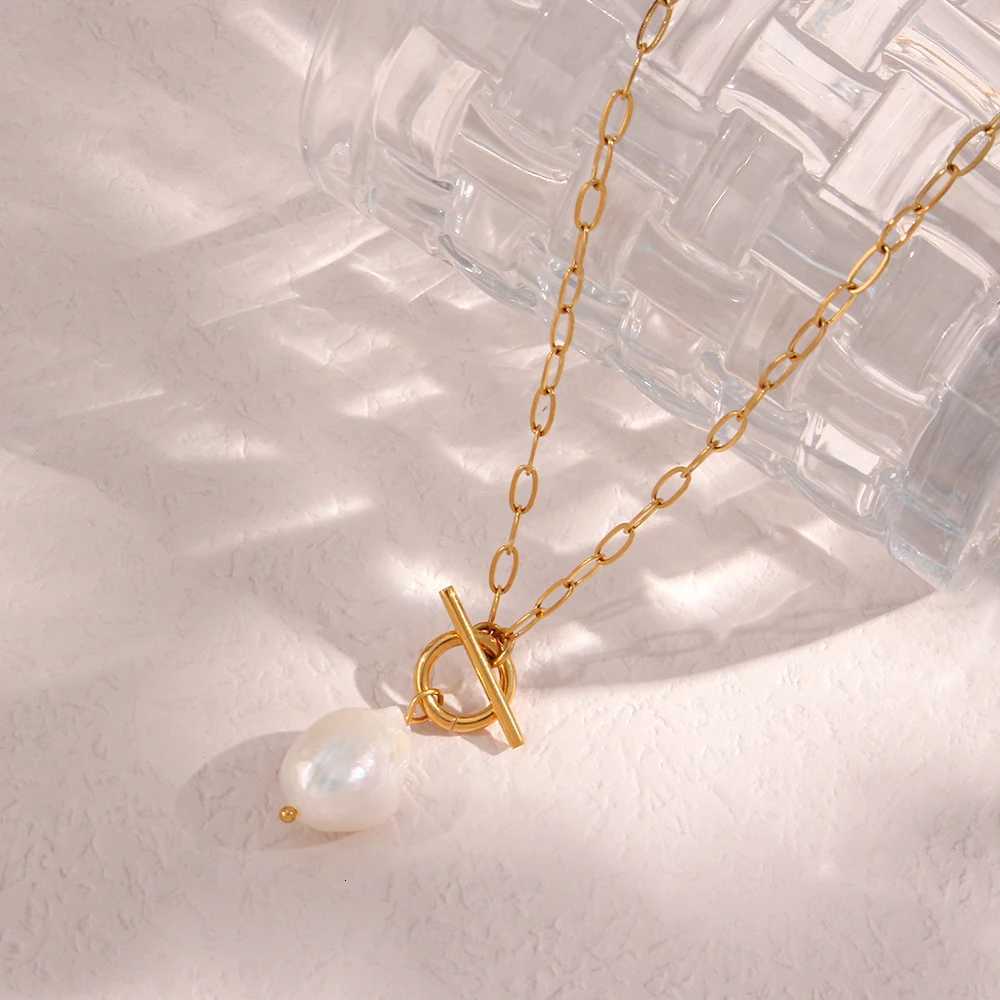 eManco Freshwater Pearl Toggle Necklace For Women Paperclip Chain Necklace Stainless Steel Long Box Square Chain Long Choker H260324 - view 7