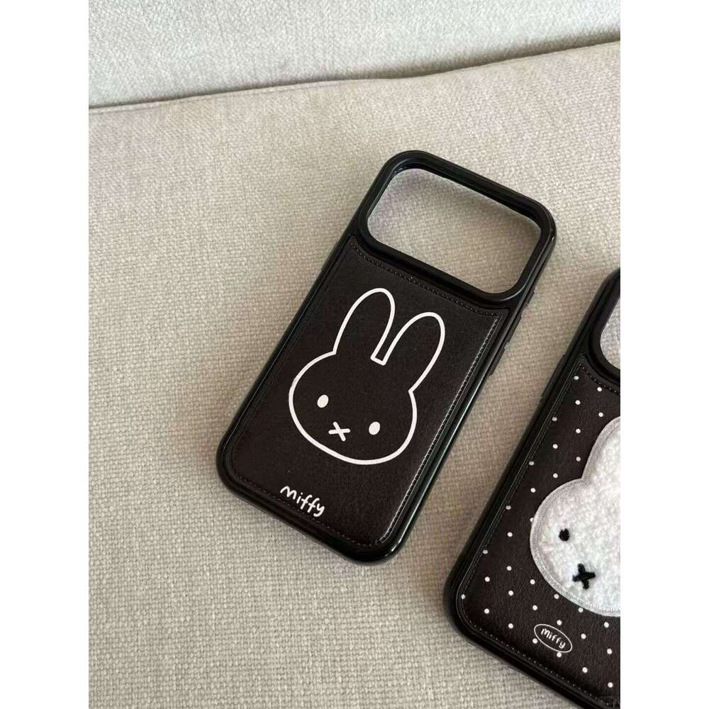 Polka Dot Embroidered Miffy Rabbit Compatible with iPhone 17 Pro Max Leather Texture Phone New 16/15/14 Soft Case 13