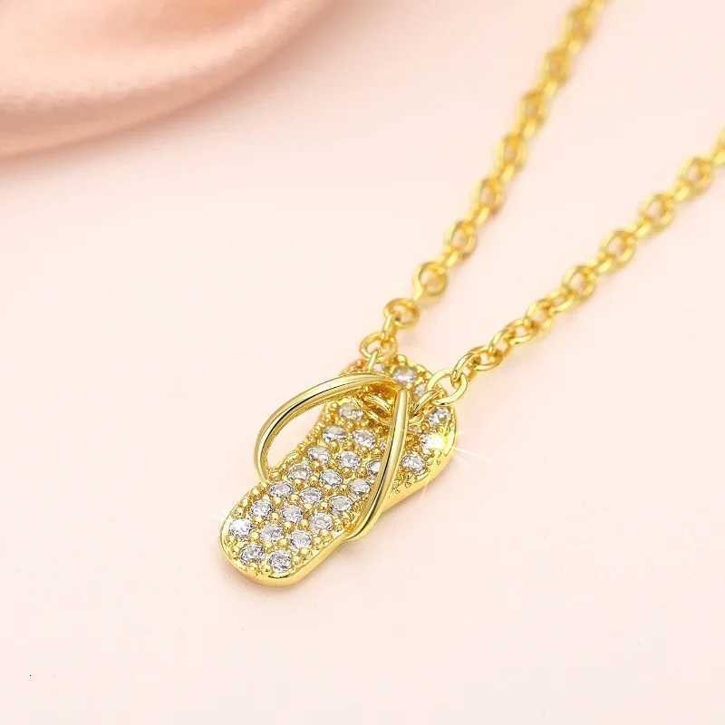 Huitan Chic Flip Flops Shaped Pendant Necklace for Women Bling Crystal CZ Funny Summer Girls Neck Accessories Statement Jewelry H260324 - view 6