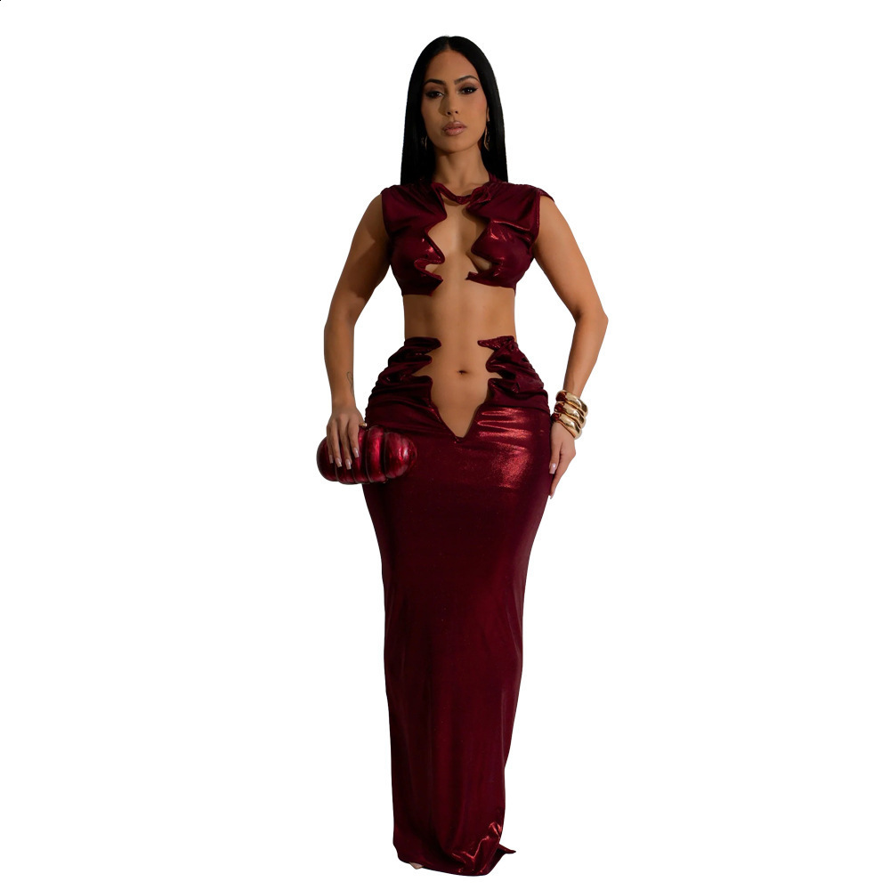 Joskaa Sexy Irregular Cutout 2 Piece Sets Women Hipster Crop Tank Tops and Long Skirts Matching Spring Party Club Outfits 250113
