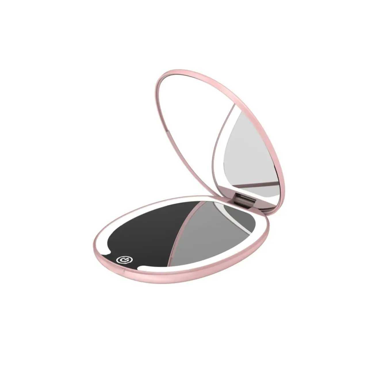 LED high-definition folding makeup mirror portable tri color light double-sided mirror 5x magnification portable makeup mirror H260324