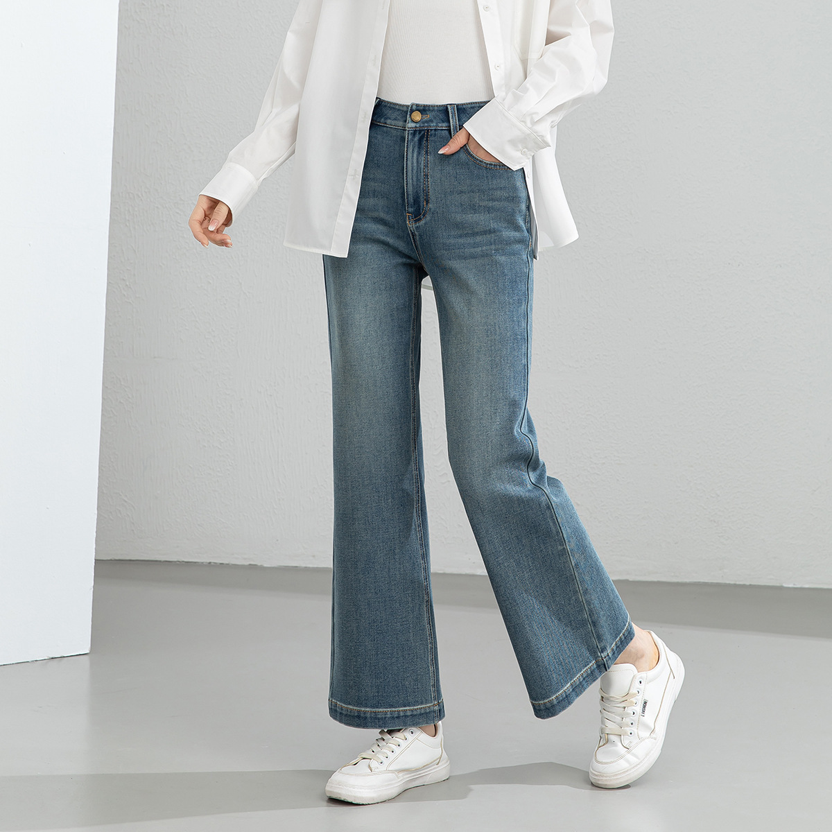Designer Pants Xinge Women's Non-tight Flared Pants Lyocell Tencel Denim 2026 Spring New High-waisted Cropped Bell-bottom Pants