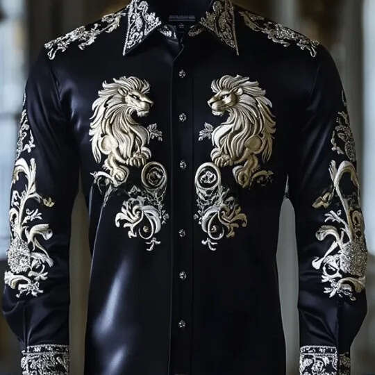 2026 Cross-Border Clothing Spring And Autumn New Casual Trendy Men's Long-Sleeve 3D Digital Print Satin Shirt