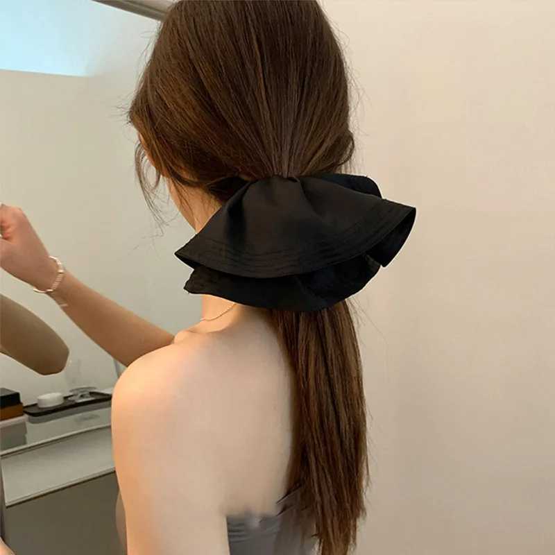 New Fabric Black Pleated Large Hair Ties for Women Scrunchies Temperament Herben Style Personality Fashion Ponytail Accessories H260324