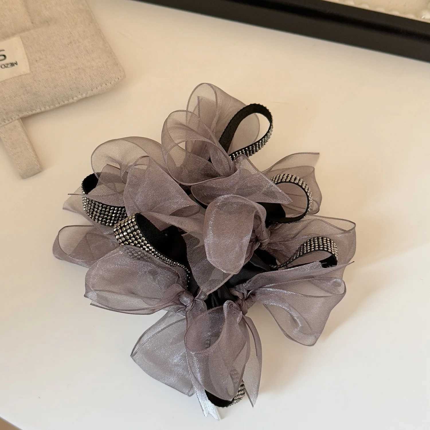1pc Spring/Summer Style Water Diamond Mesh Bow Large Intestine Hairband Head Rope New High Elasticity Hair Accessories H260324