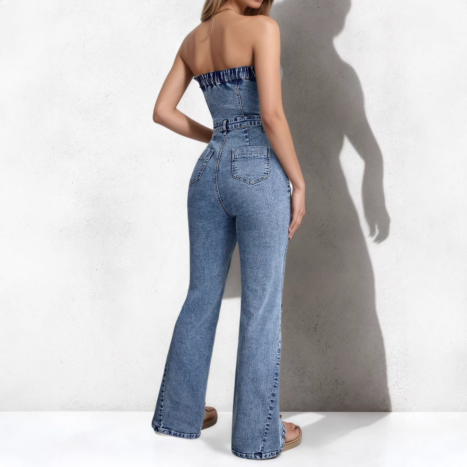 Summer Womens Denim Sleeveless Jumpsuit Decoration Stretch Slimming Waist Romper Streetwear Trendy Outfit 250523