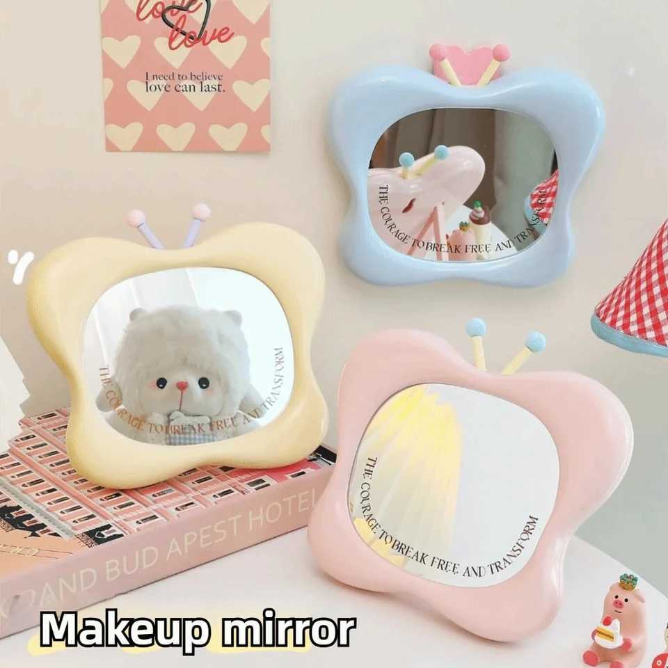 Cute Butterfly House Shape Makeup Mirror Wall-mounted Tabletop Dressing Mirror with Stand Portable Beauty Mirror H260324