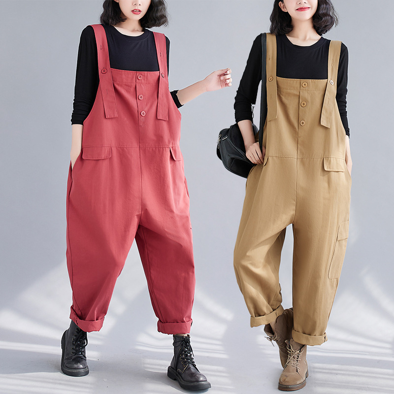 Spring And Autumn New Vintage Style Plus Size Straight Loose Nine-point Jumpsuit Fashionable Loose Designer Pants Overalls For Women