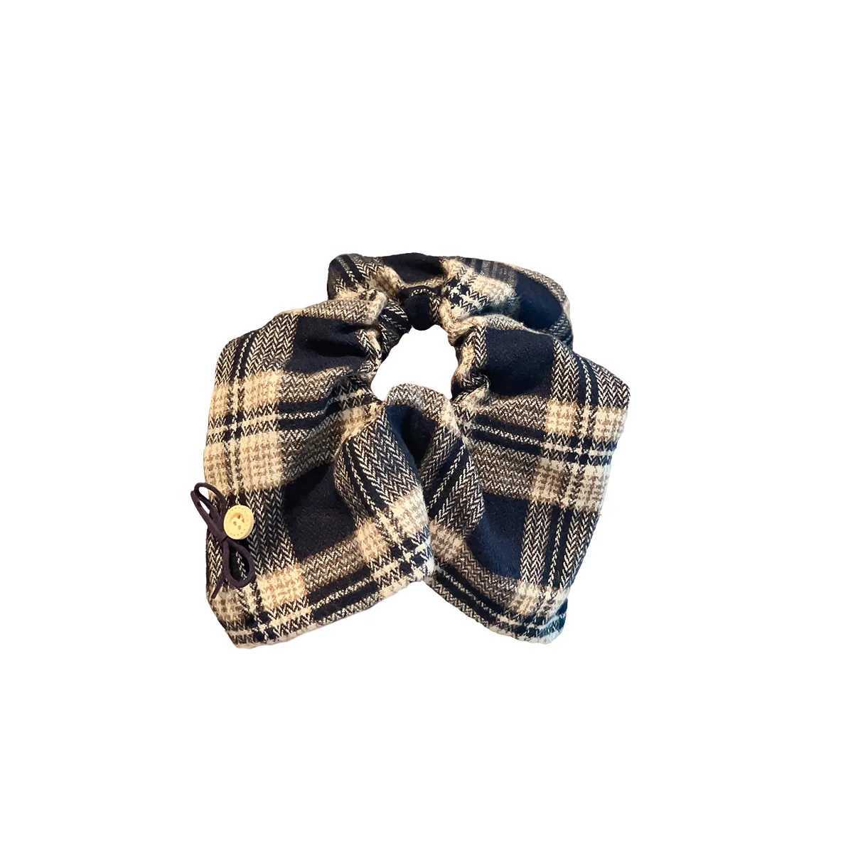 1PC Plaid Scrunchie With Button-Vintage Checkered Hair Tie For Women Autumn Winter Casual Fashion Accessory H260324
