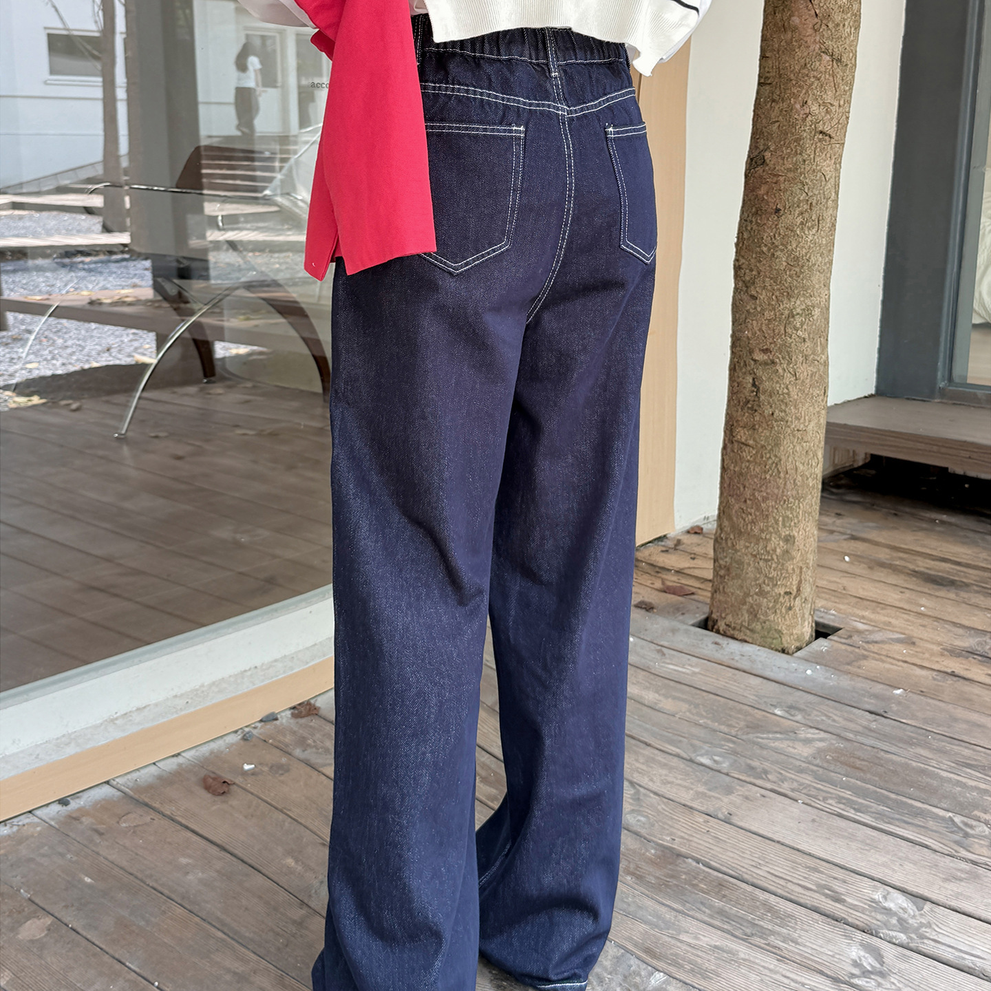 Ino Plus Size Women's Designer Pants Vintage Dark Blue Wide-leg Jeans Autumn Slimming Long Pants For Plus Size Women