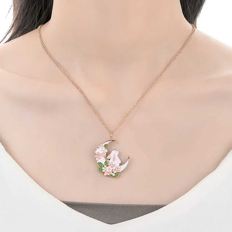 Cute Rose Moon Bunny Necklace For Kids Children Fashion Cartoon Rabbit Necklace Pendant Jewelry DIY Accessories Girlfriends Gift H260324 - view 7