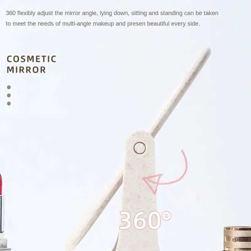 Foldable 360 Rotating Home Makeup Mirror - Double Sided Princess Mirror Portable With Stand Square Round Desktop Mirror H260324