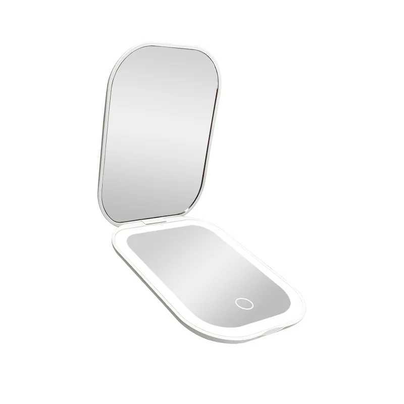 LED Makeup Mirror with 2X Magnification Rechargeable Battery Operated Compact Folding Portable Travel Gift Dimmable Light H260324