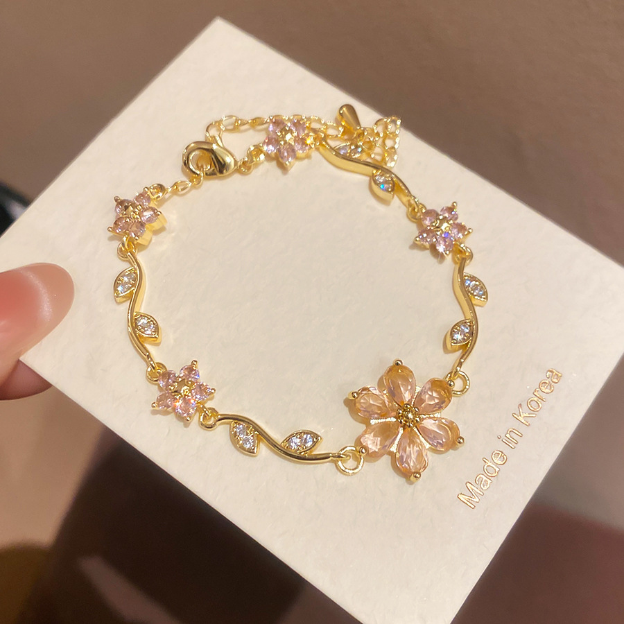 18k real gold plated zircon flower bracelet exquisite elegant sweet versatile light luxury high-end jewelry for women - view 7