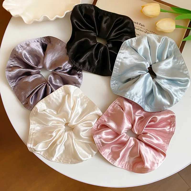 French Big Satin Scrunchies for Women Solid Smooth Silk Hair Ties Round Pleated Rubber Bands Minimalist Daily Party Headwear H260324