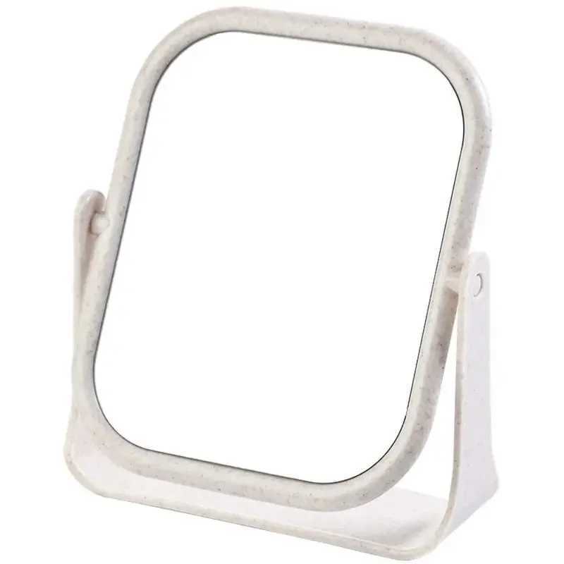 Foldable 360 Rotating Home Makeup Mirror - Double Sided Princess Mirror Portable With Stand Square Round Desktop Mirror H260324