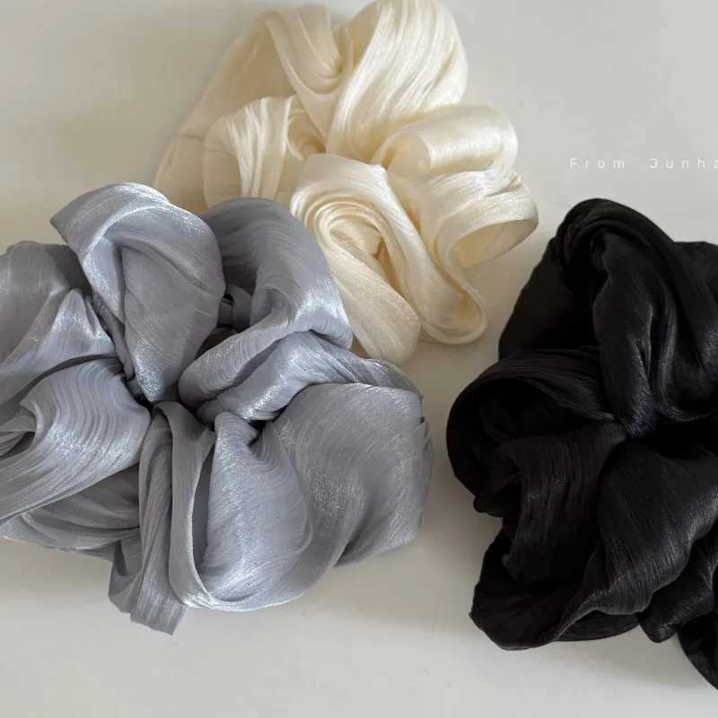 Fashion Vintage Glossy Chiffon Gauze Hair Scrunchies Women Elegant Large Elastic Hair Bands Bright Solid Ponytail Hair Ties Rope H260324