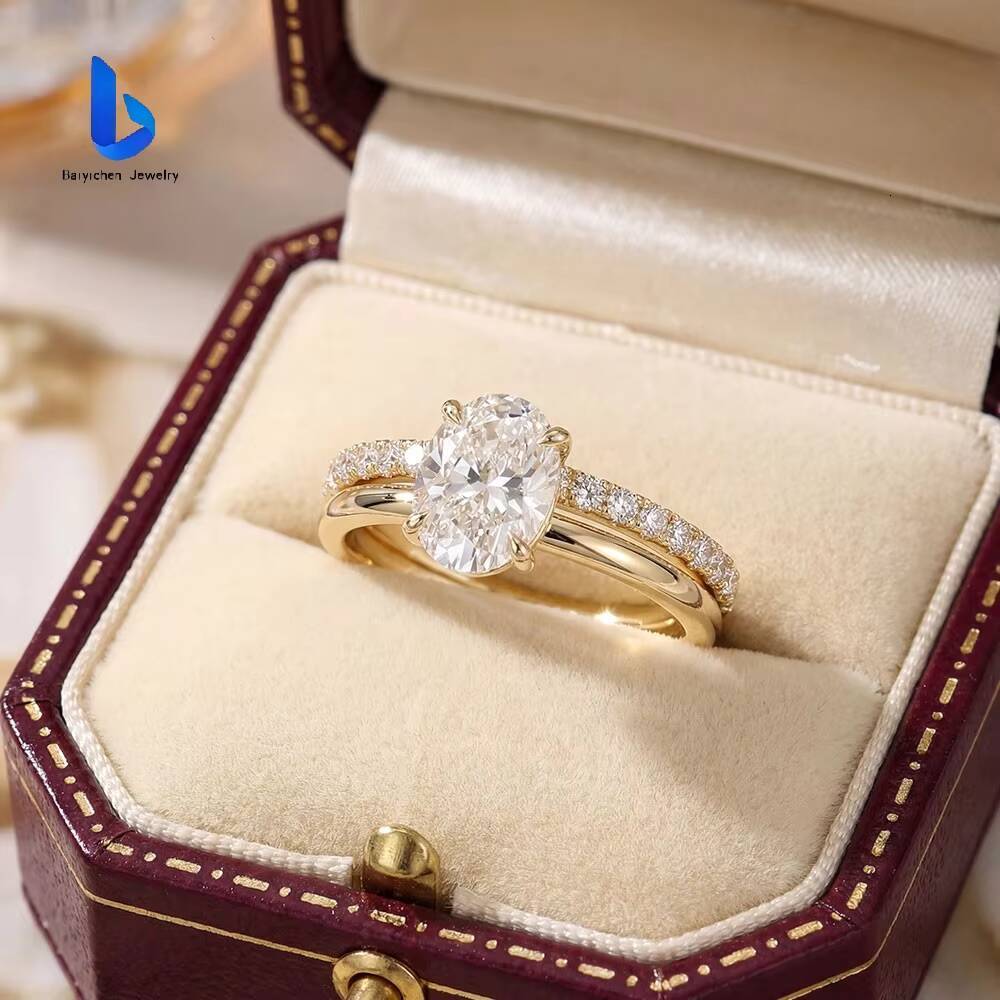 Custom VVS Lab Grown Diamond Engagement Ring Certified Oval Cut Filled Diamonds 18k Gold Luxury Wedding Rings Couple Set