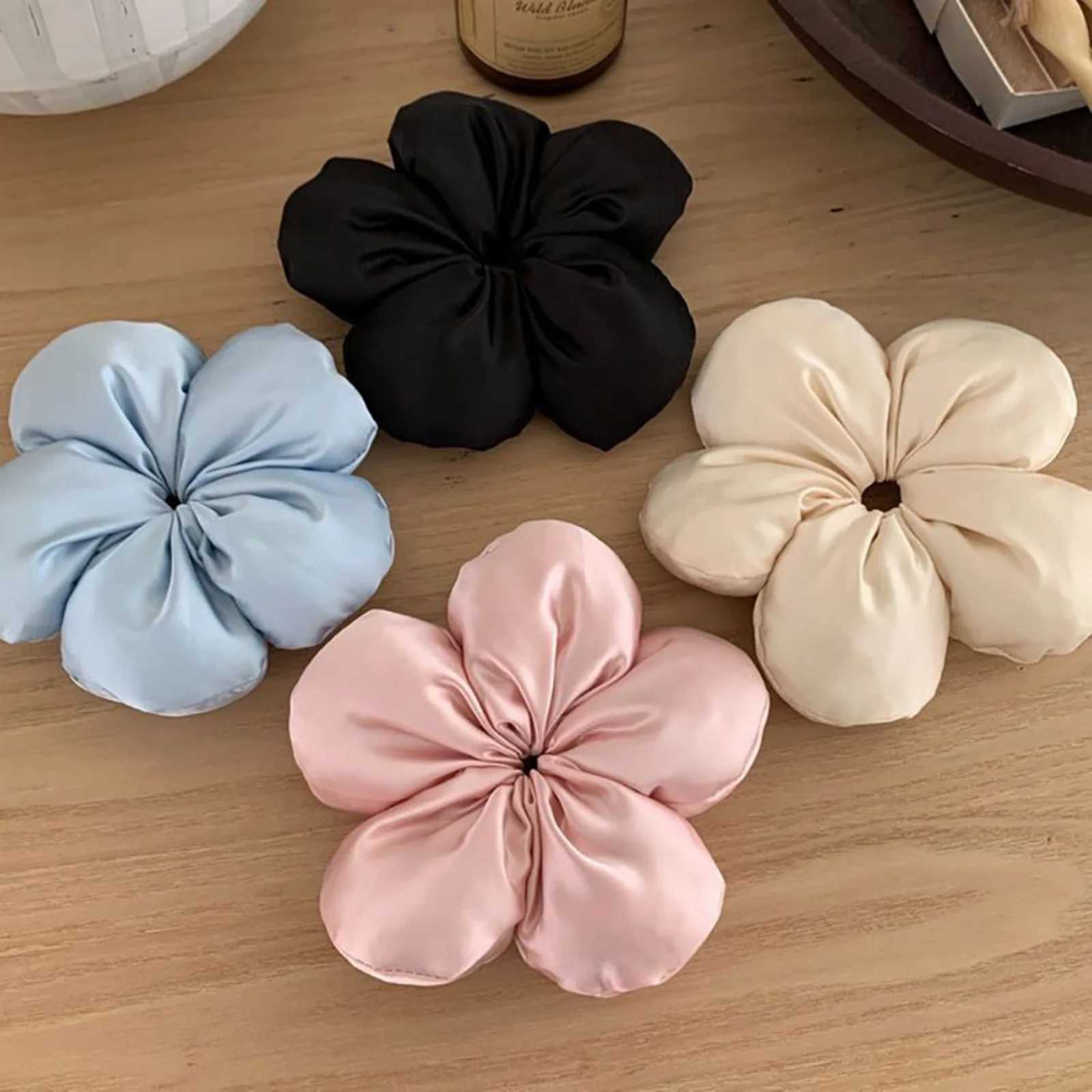 1PCLarge Satin Flower Hair ScrunchiesChic Blossom - Shaped Hair TiesMultiple Colors for Womens Stylish Updos H260324