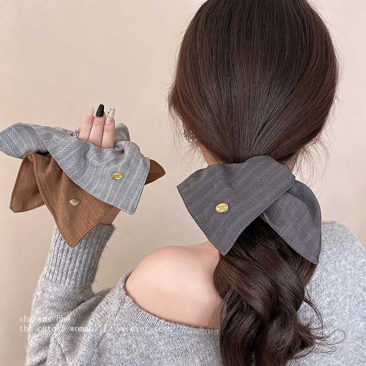 Korean-style retro stripedlarge intestine hair tie low ponytail hair rope for women high-end bun hair tie hair accessories H260324