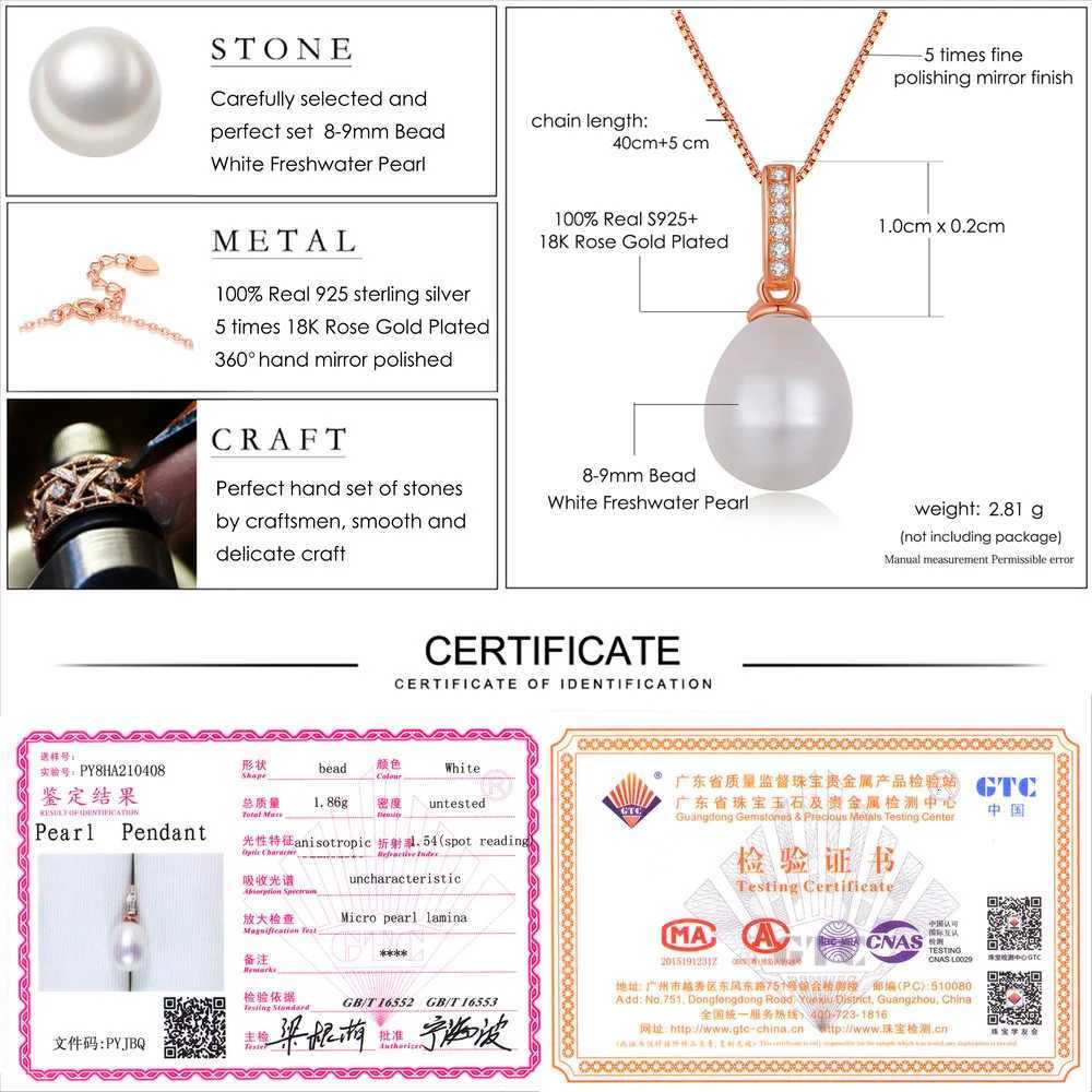 LAMOON Freshwater Pearl 925 Sterling Silver Pendant Necklace For Women 18K Rose Gold Plated Pearl Necklace Fine Jewelry LMNI047 H260324 - view 6
