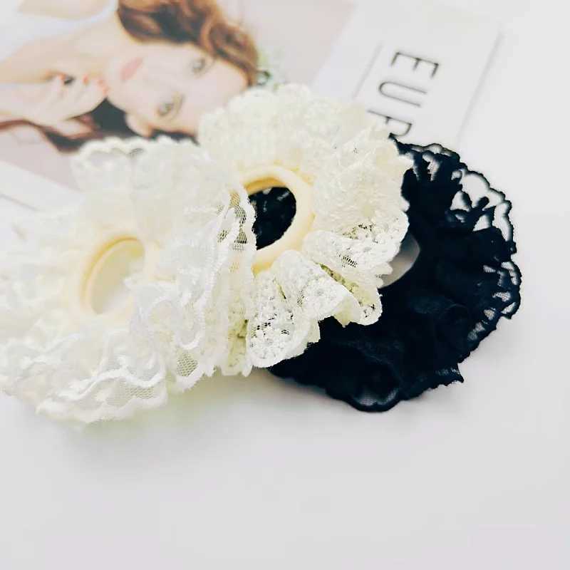 Off-white Lace Large Intestine Hair Band Womens Disc Hair Elegant Rubber Band Hair Rope on The Back of The Head Headgear H260324