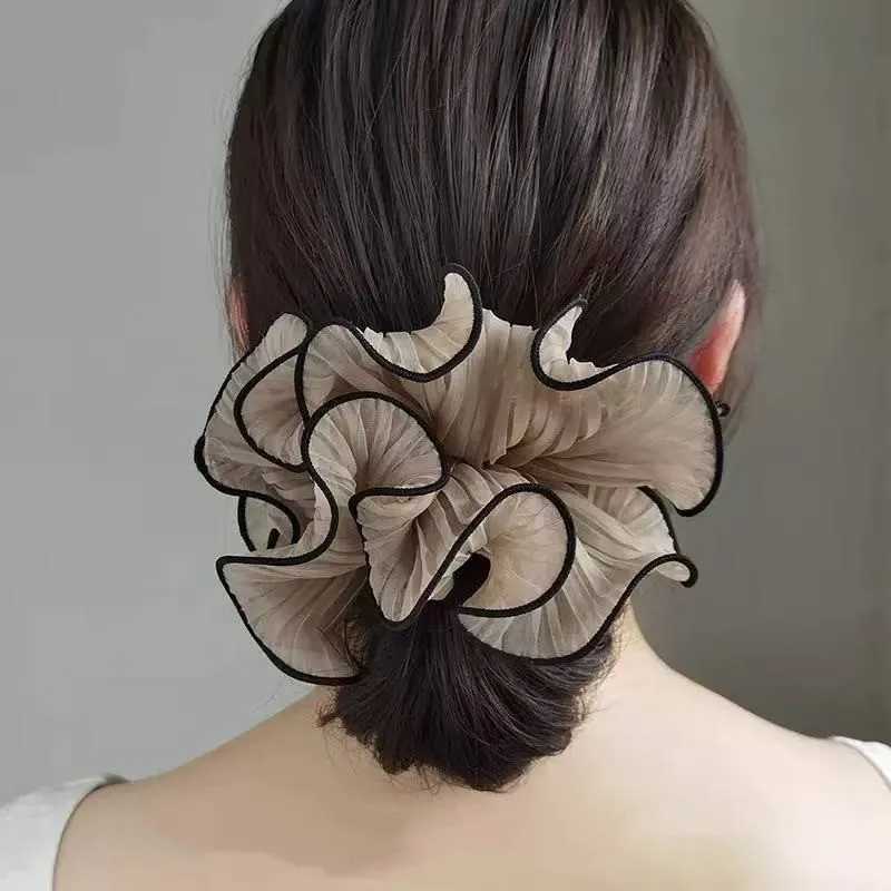1/4Pcs New Korean Retro Folded Chiffon Oversize Scrunchies Women Sweet Temperament Fashion Exaggerated Hair Band Hair Accessorie H260324