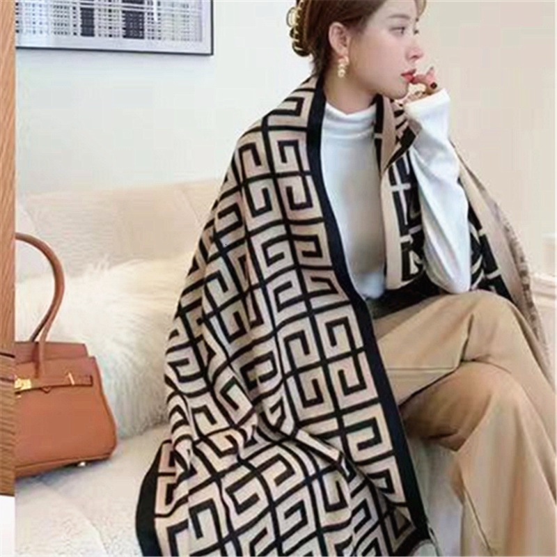 New Double-sided Scarf Designer Scarf Imitation Cashmere Shawl Knitted Warm Scarf Outdoor Warm Multi-functional Shawl Luxurious Scarf