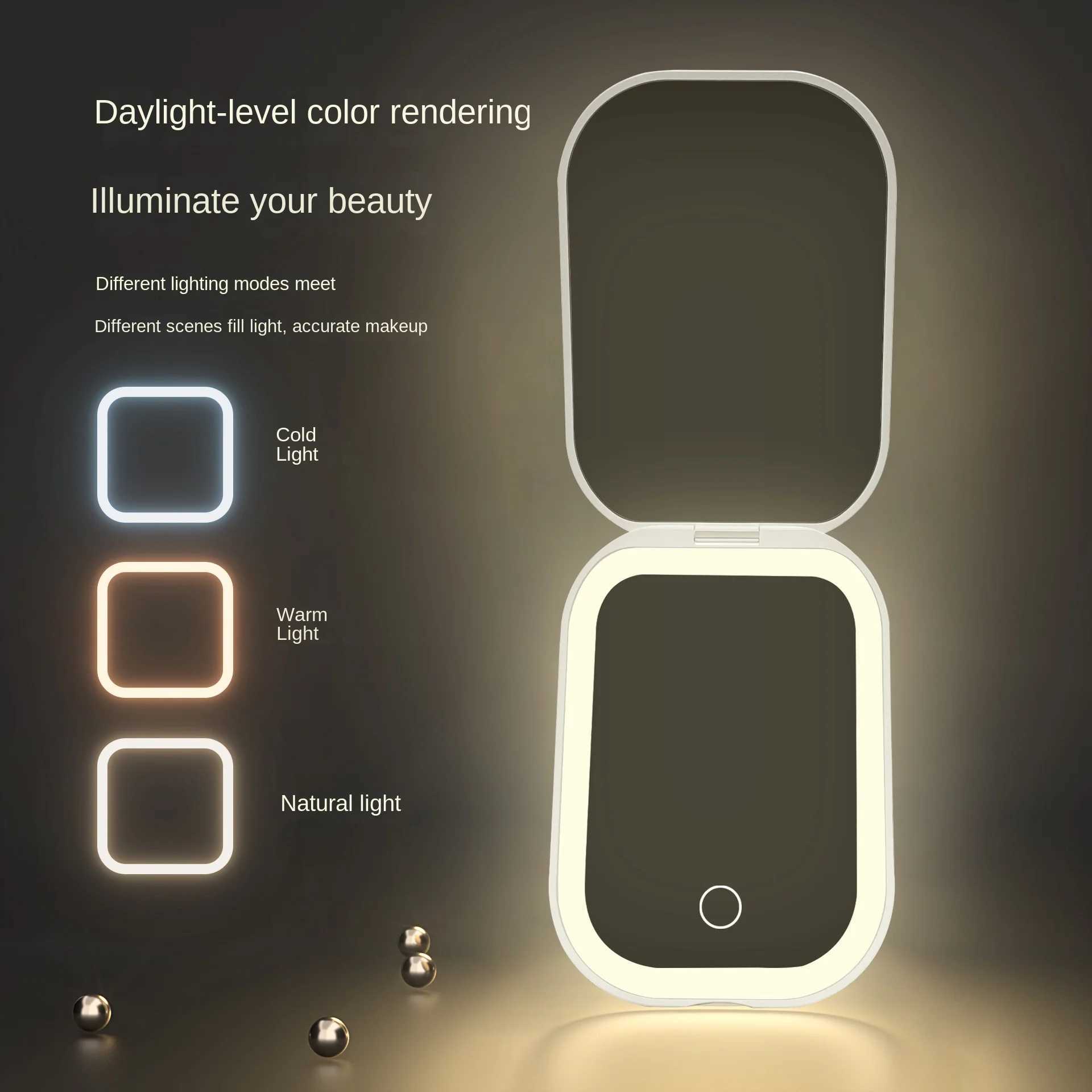 LED Makeup Mirror with 2X Magnification Rechargeable Battery Operated Compact Folding Portable Travel Gift Dimmable Light H260324