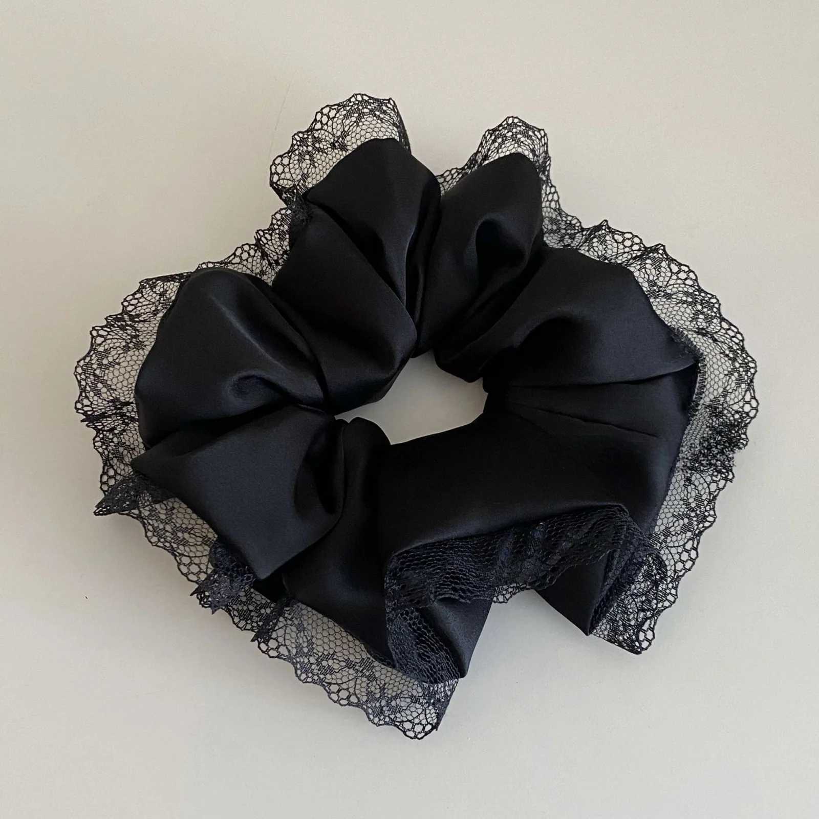 1PC Black and White Satin Hair Ties Lace - Trimmed Scrunchies Elegant Hair Accessories for Womens Daily Styling H260324