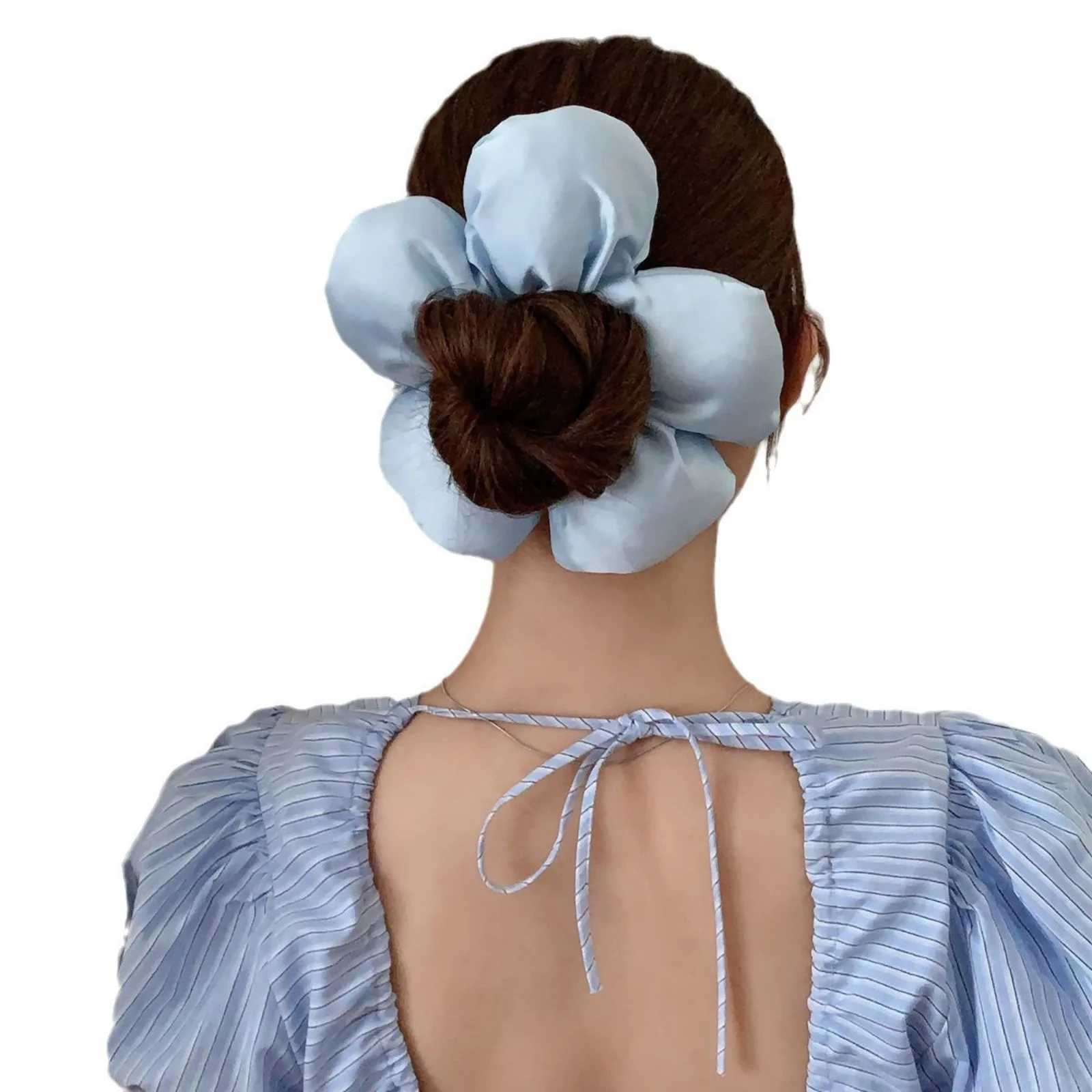 1PCLarge Satin Flower Hair ScrunchiesChic Blossom - Shaped Hair TiesMultiple Colors for Womens Stylish Updos H260324