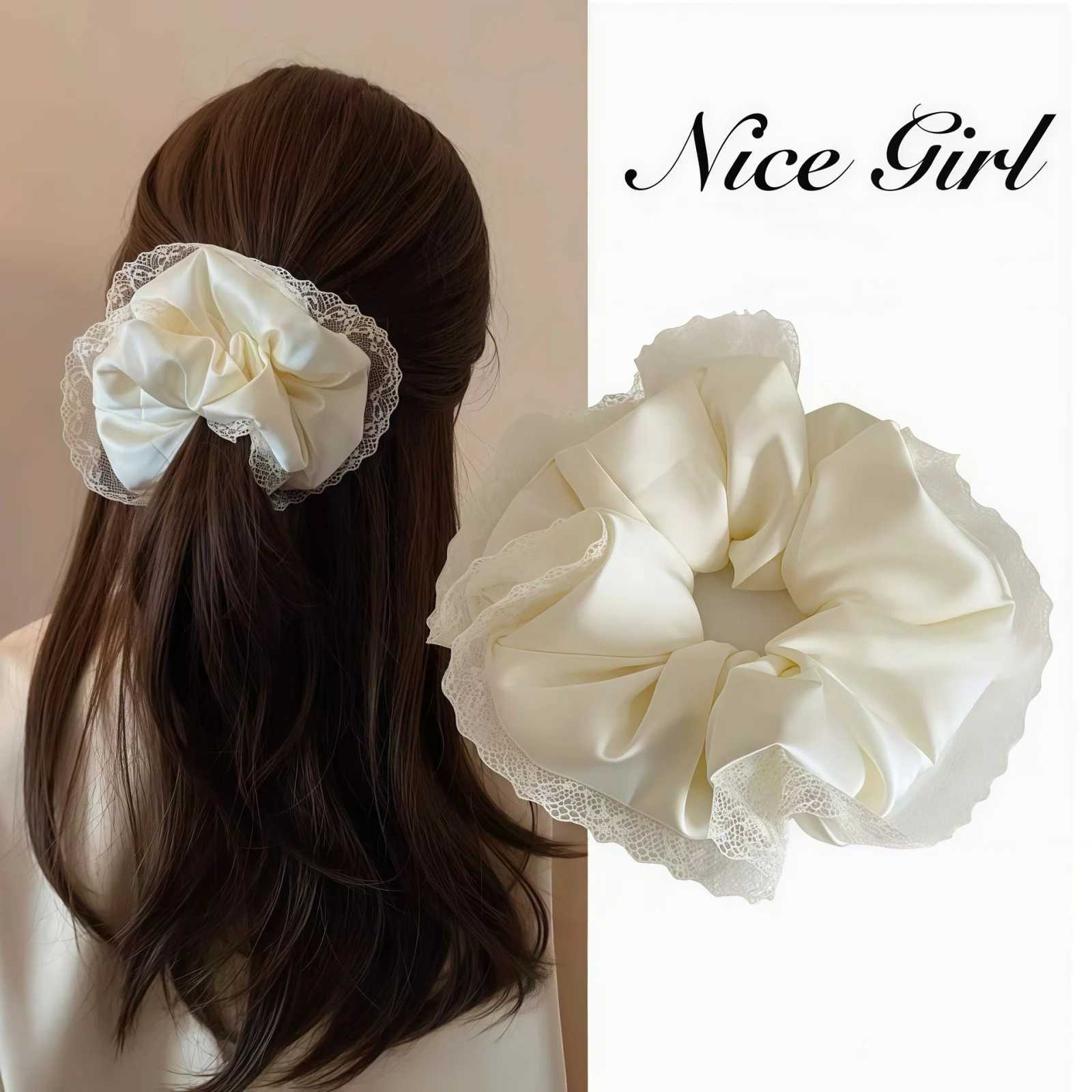 1PC Black and White Satin Hair Ties Lace - Trimmed Scrunchies Elegant Hair Accessories for Womens Daily Styling H260324