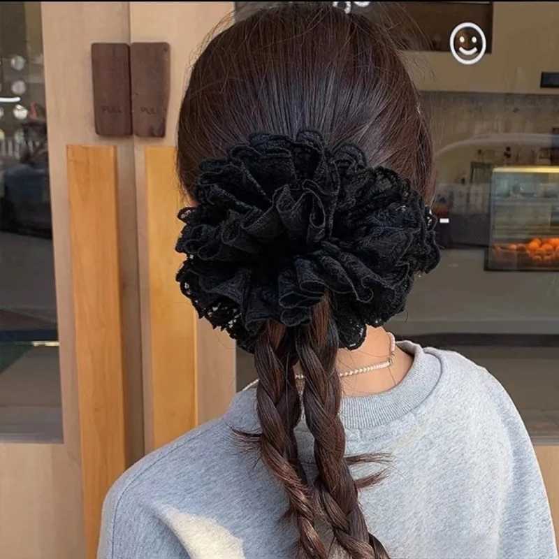 Off-white Lace Large Intestine Hair Band Womens Disc Hair Elegant Rubber Band Hair Rope on The Back of The Head Headgear H260324