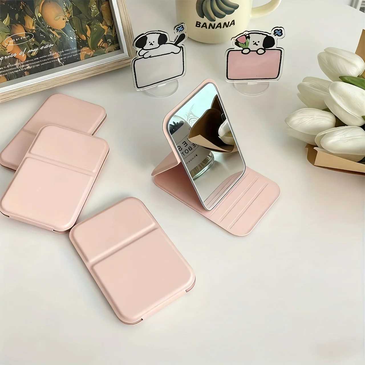 Portable Foldable Mini Makeup Mirror with Pu Stand Simple Desktop Design Suitable for Dormitory and Desktop Use - a Must-Have for Daily Makeup and Gro