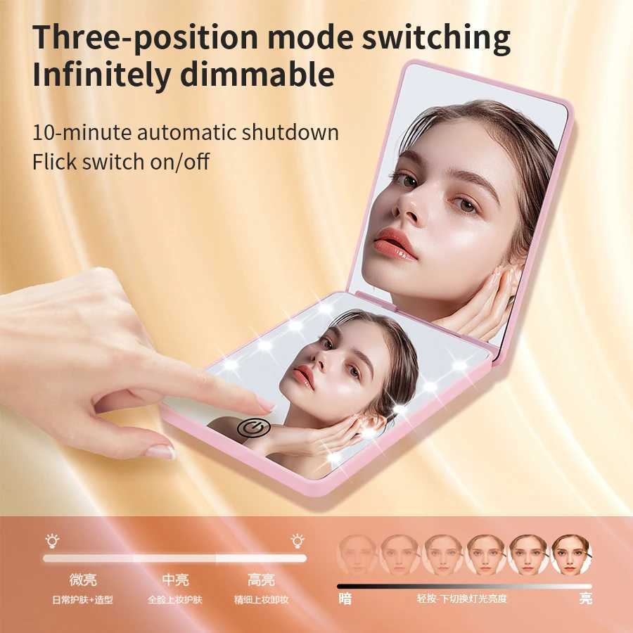 Button Battery Mini Pocket Mirror 2X Zoom 3-Level Stepless Dimming - Top Creative Gift for Ladies H260324