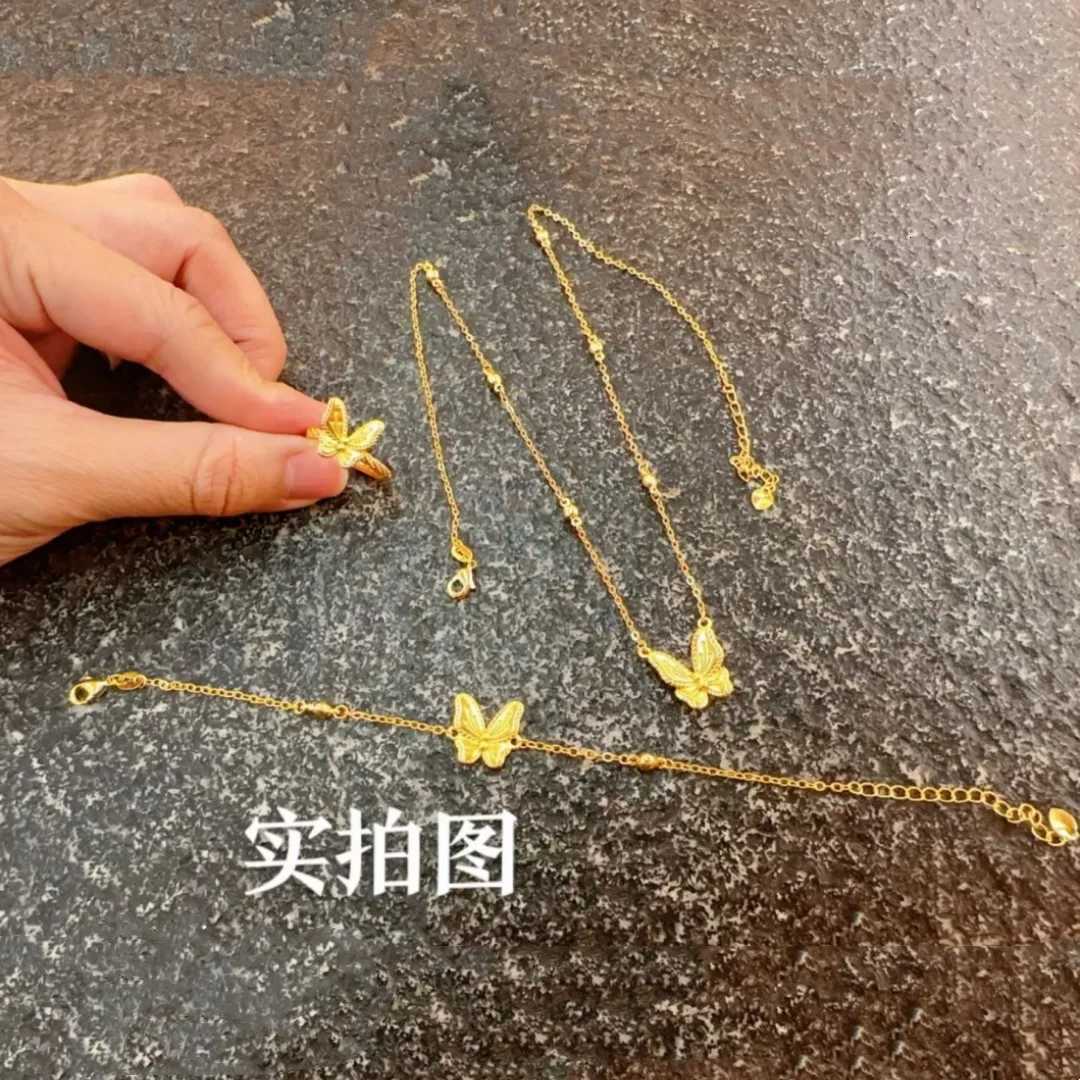 Luxury 24K 9999 Pure Gold real gold Flower and Moon Festival Butterfly Necklace Pendant Womens All-match Clavicle Chain H260324 - view 6