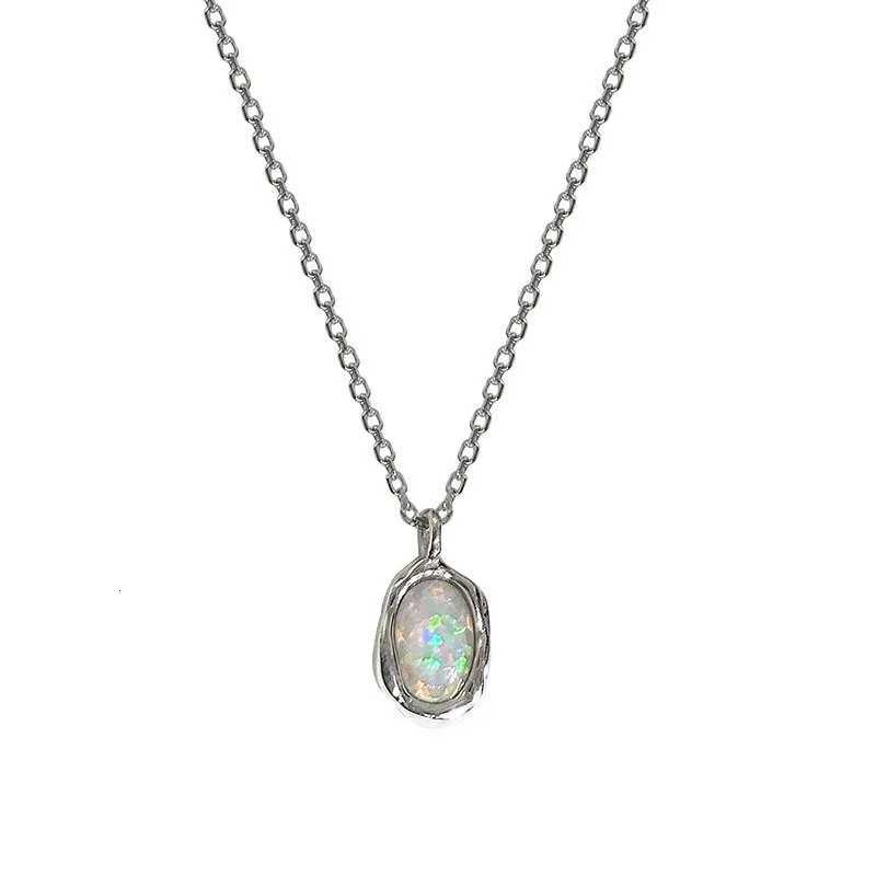 ITSMOS S925 Sterling Silver Irregular Created Opal Pendant Necklace Colorful Gemstone Necklace Inspirational Jewelry for women H260324 - view 7