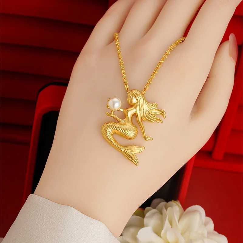 Luxury 24K 9999 Pure Gold real gold Womens Mermaid Pendant All-match Necklace Clavicle Chain H260324 - view 4