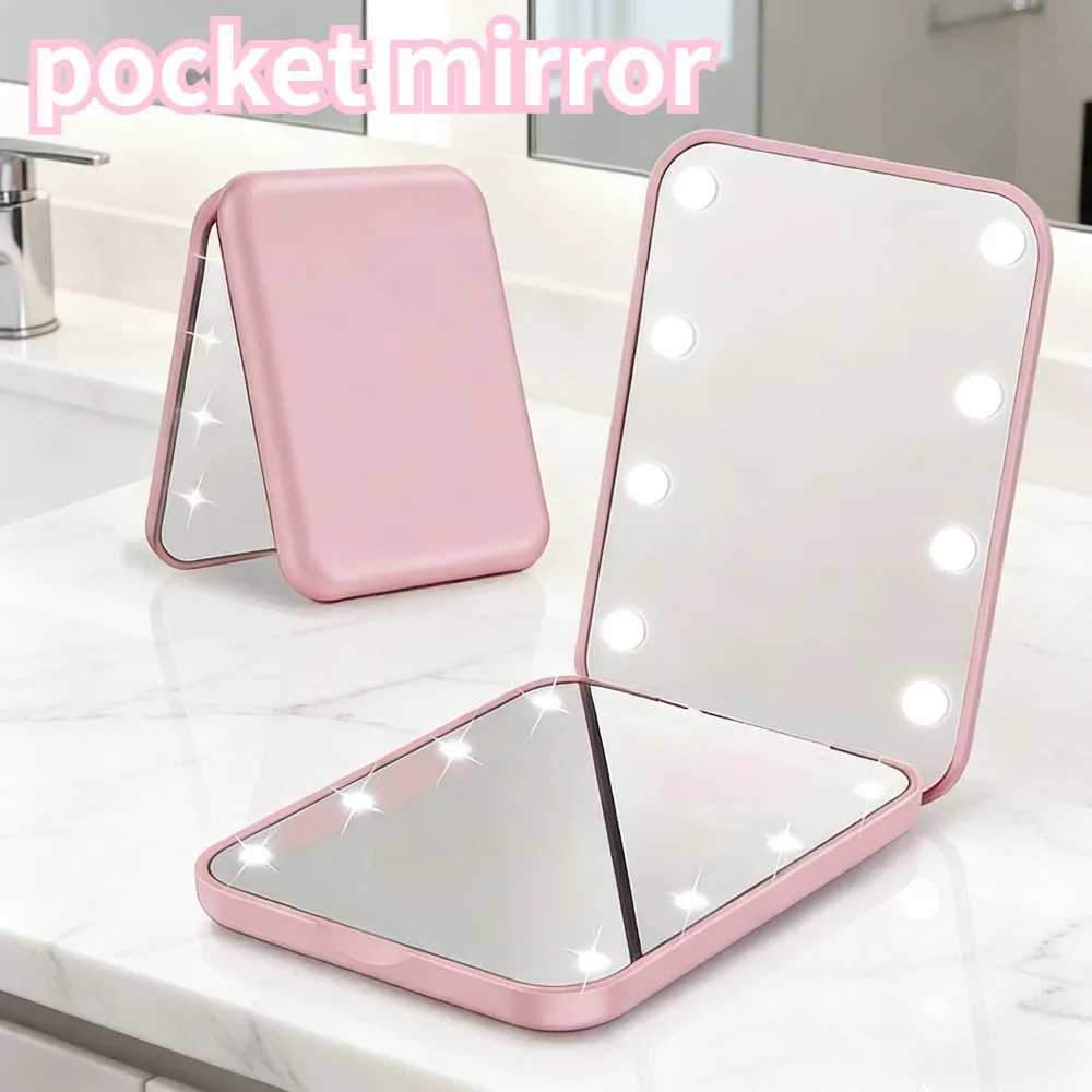 LED Pocket Makeup Mirror 1X/3X Foldable Compact Mirror with 8 Bright LED Lights Plastic Frame for Travel Daily Use Gifts H260324