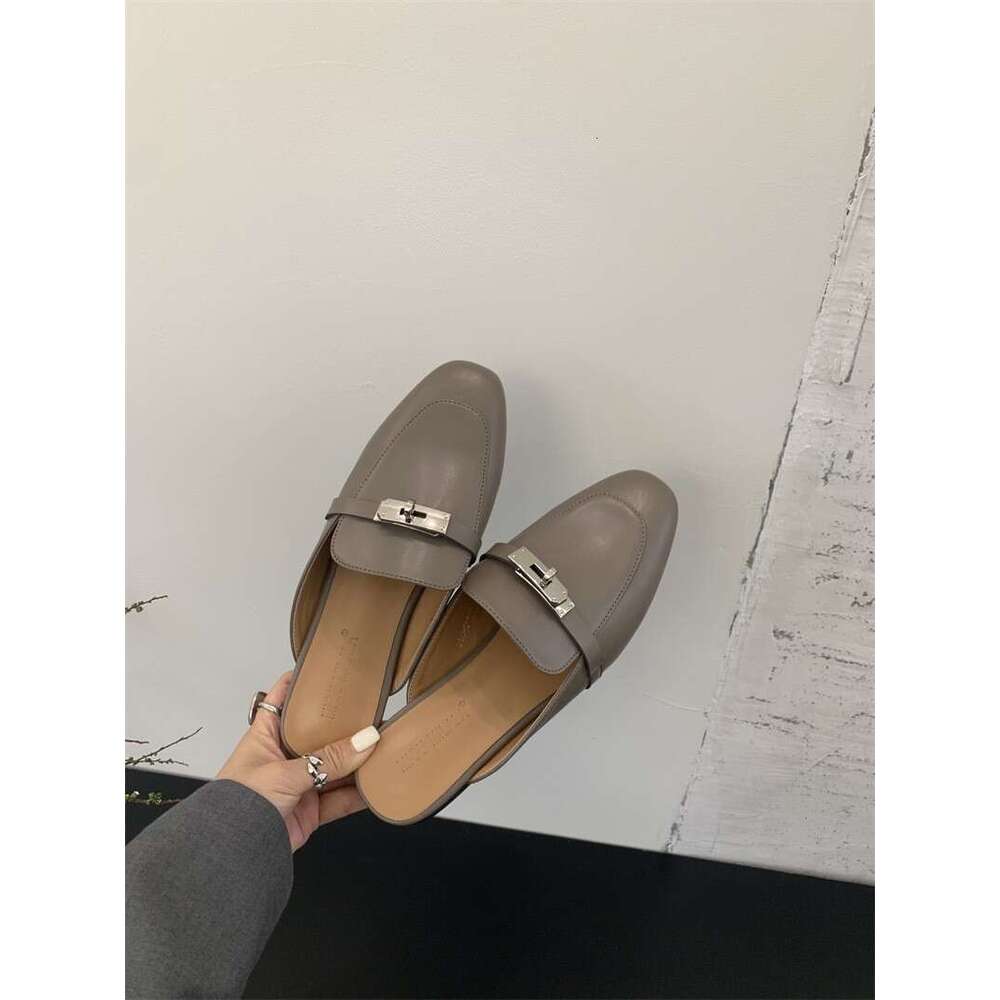 Women Summer Open Toe Mules For Outdoor Wear New Model With Horsebit Buckle Flat Shoes Genuine Leather Popular Slip On Sandals