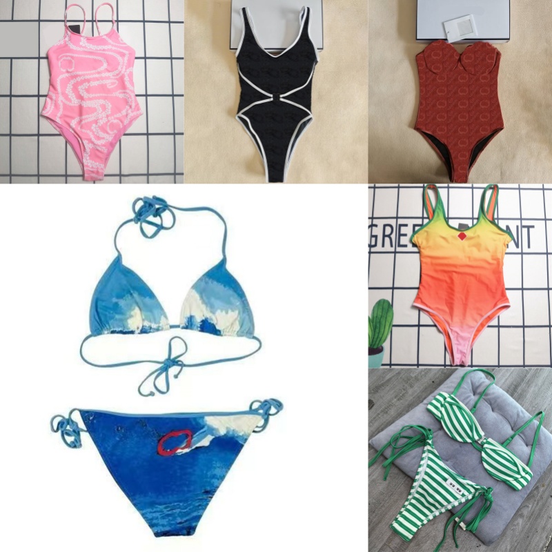 Sexy Strap Beach Bikini Women Vintage Printing One Piece Swimsuit Cut Out Waist Swimsuit Summer Beach Swimwear