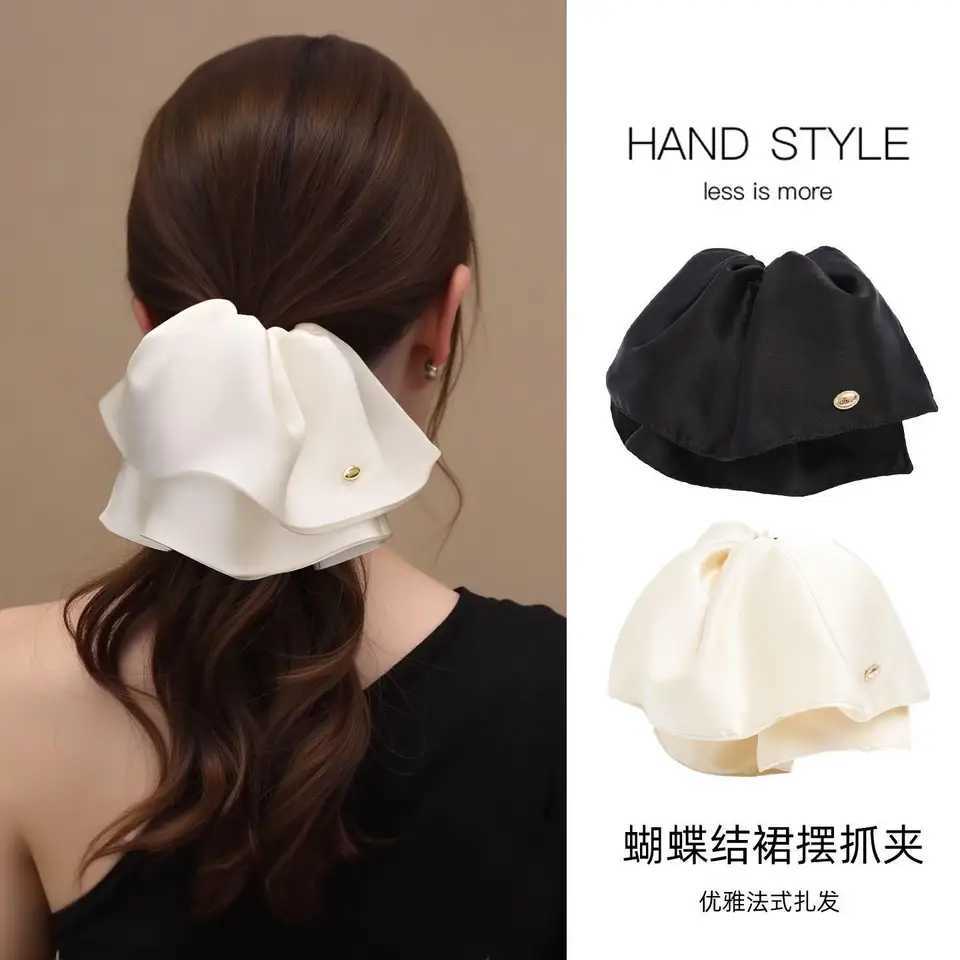 French Satin Large Bow Hair Claw Clips Elegant Ponytail Holder Women Girls Hair Barrettes Clamps Hairpins Chic Hair Accessories H260324