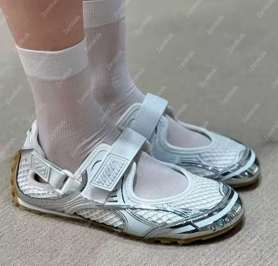 Orbit Flash Sandals Velcro round toe Mary Jane Italian Designer women Sandal casual shoes silver white casual ballet flats outdoor shoes sizes 35-44