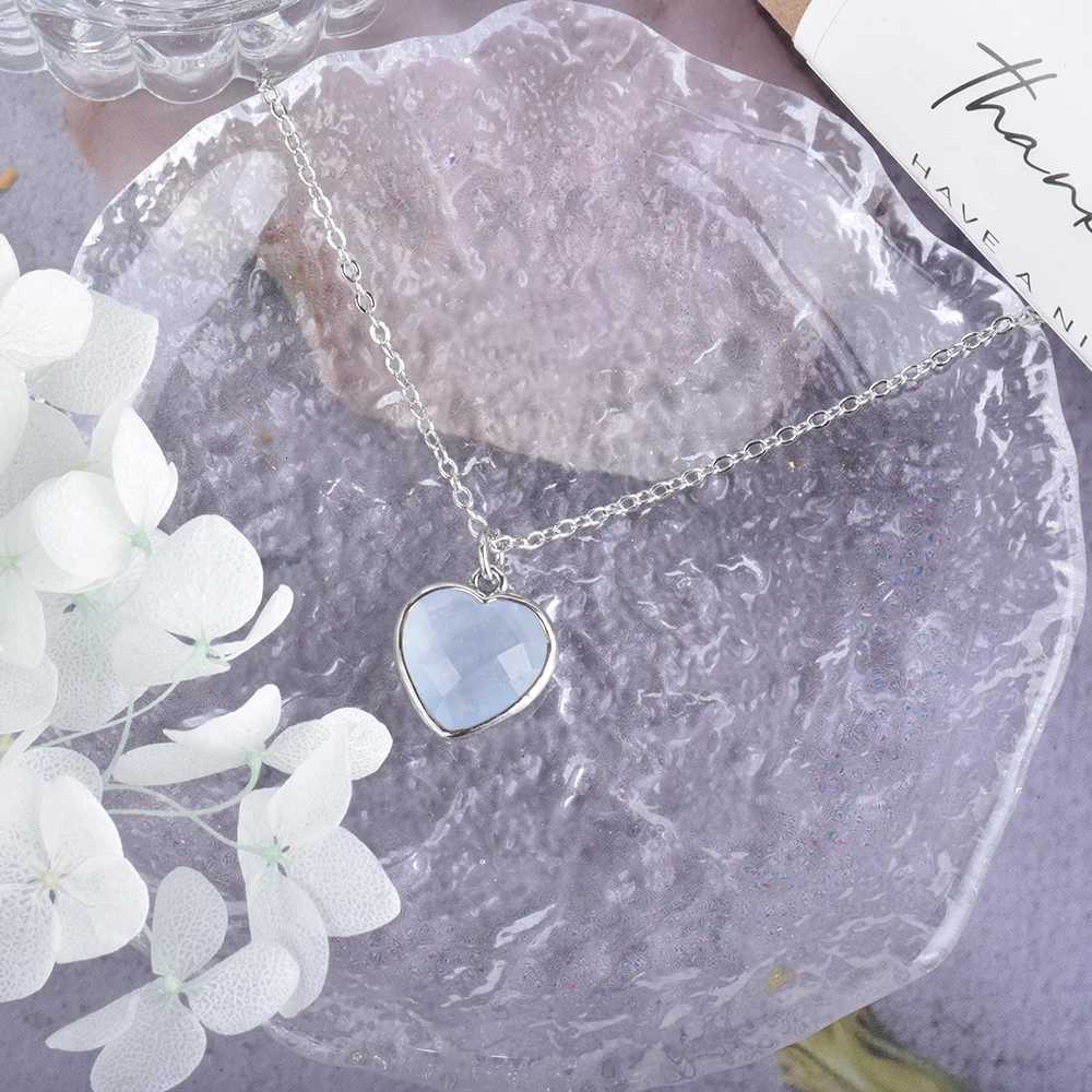 ITSMOS Natural Aquamarine Heart Pendant Necklace Aquamarine Faceted Gemstone Necklace for Women Girl Handmade Jewelry H260324 - view 3