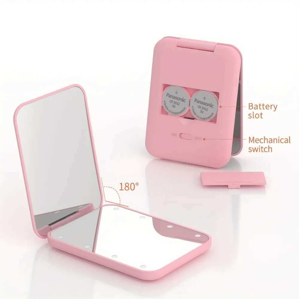 Mini Handheld Makeup Mirror 1X/3X Magnifiying Compact Folding Travel Portable With Light Makeup Pocket Mirror 8 Leds for Gifts H260324