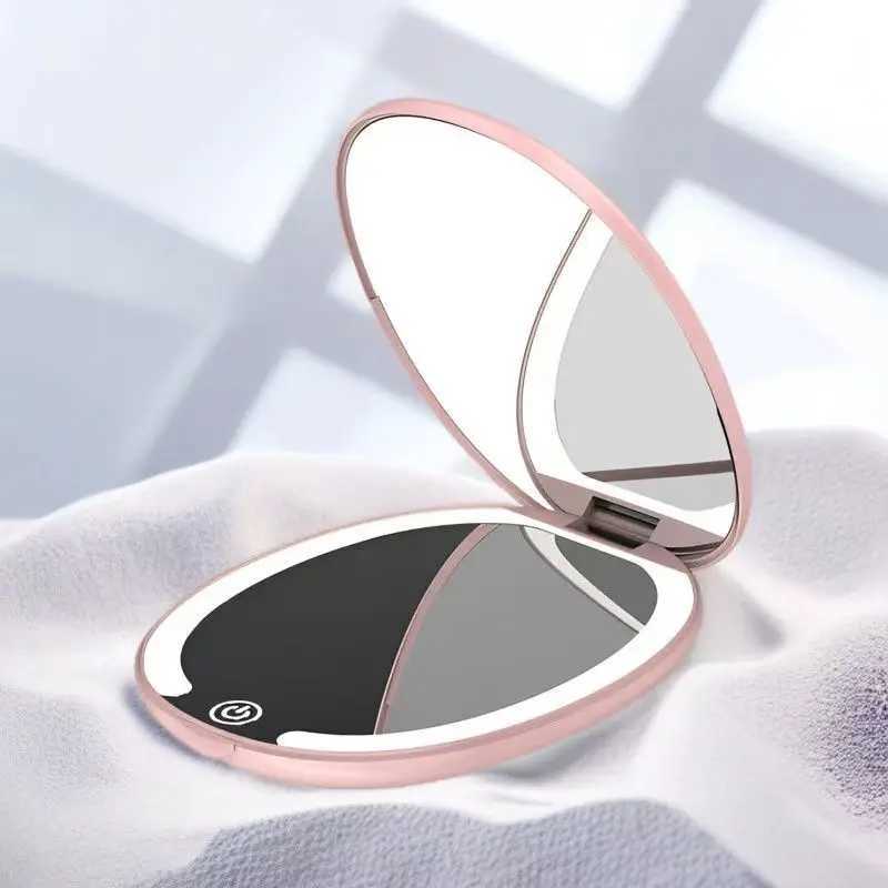 LED high-definition folding makeup mirror portable tri color light double-sided mirror 5x magnification portable makeup mirror H260324